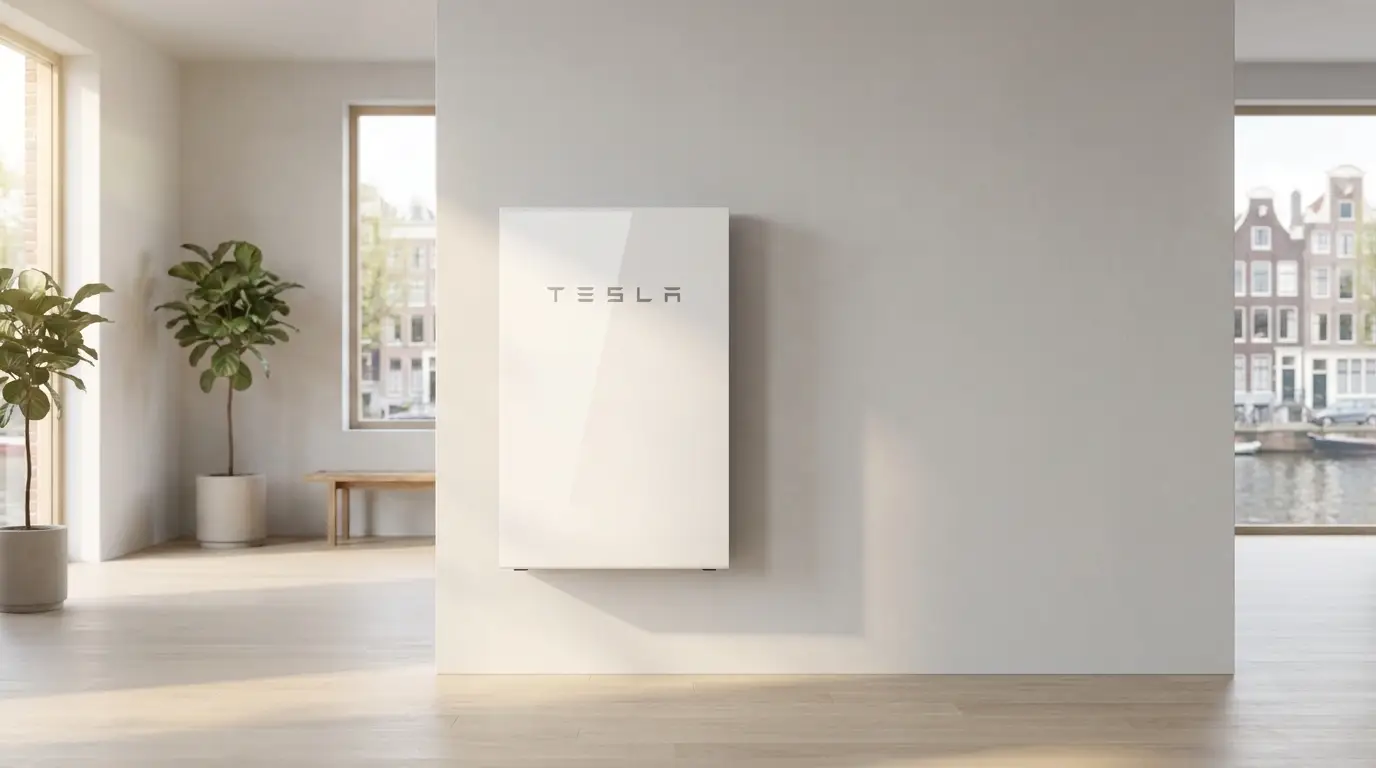 Tesla Powerwall thuisbatterij aan de muur